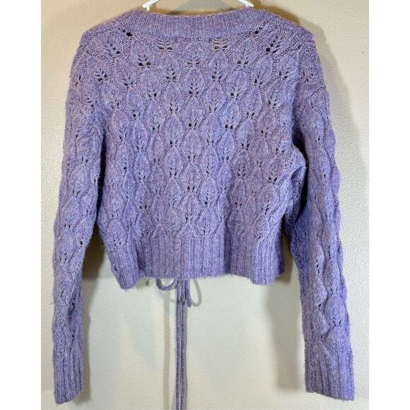 NWOT Lulus Tie Front Wool Blend Cropped Lavender Women's Cardigan Medium - Picture 3 of 9